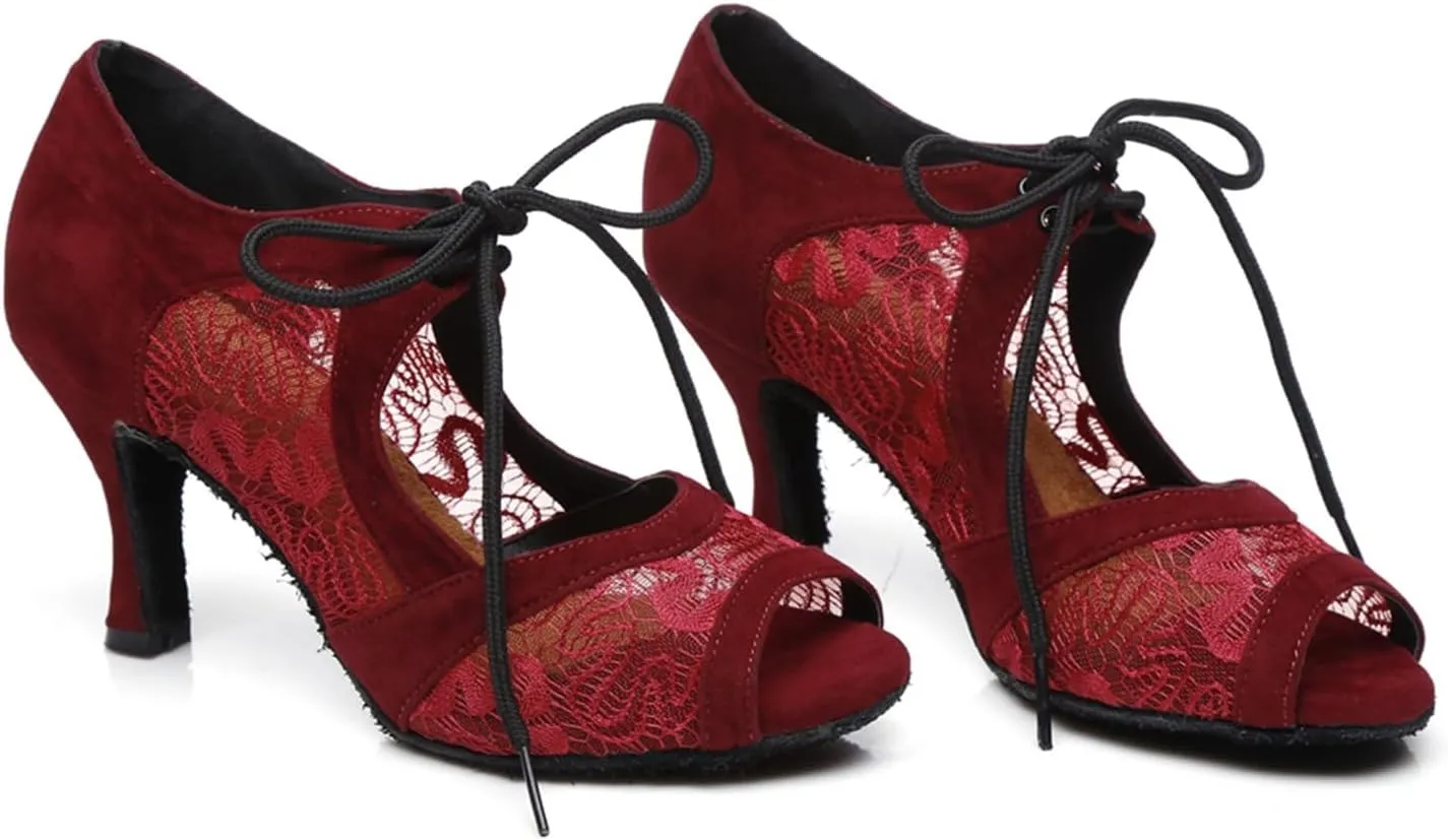 Women's Peep Toe Lace-up Lace mesh Vamp Synthetic Ballroom Morden Tango Party Wedding Practice Dance Shoes
