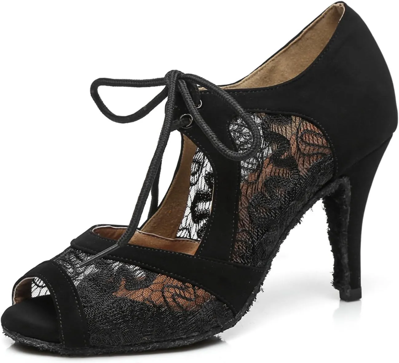 Women's Peep Toe Lace-up Lace mesh Vamp Synthetic Ballroom Morden Tango Party Wedding Practice Dance Shoes