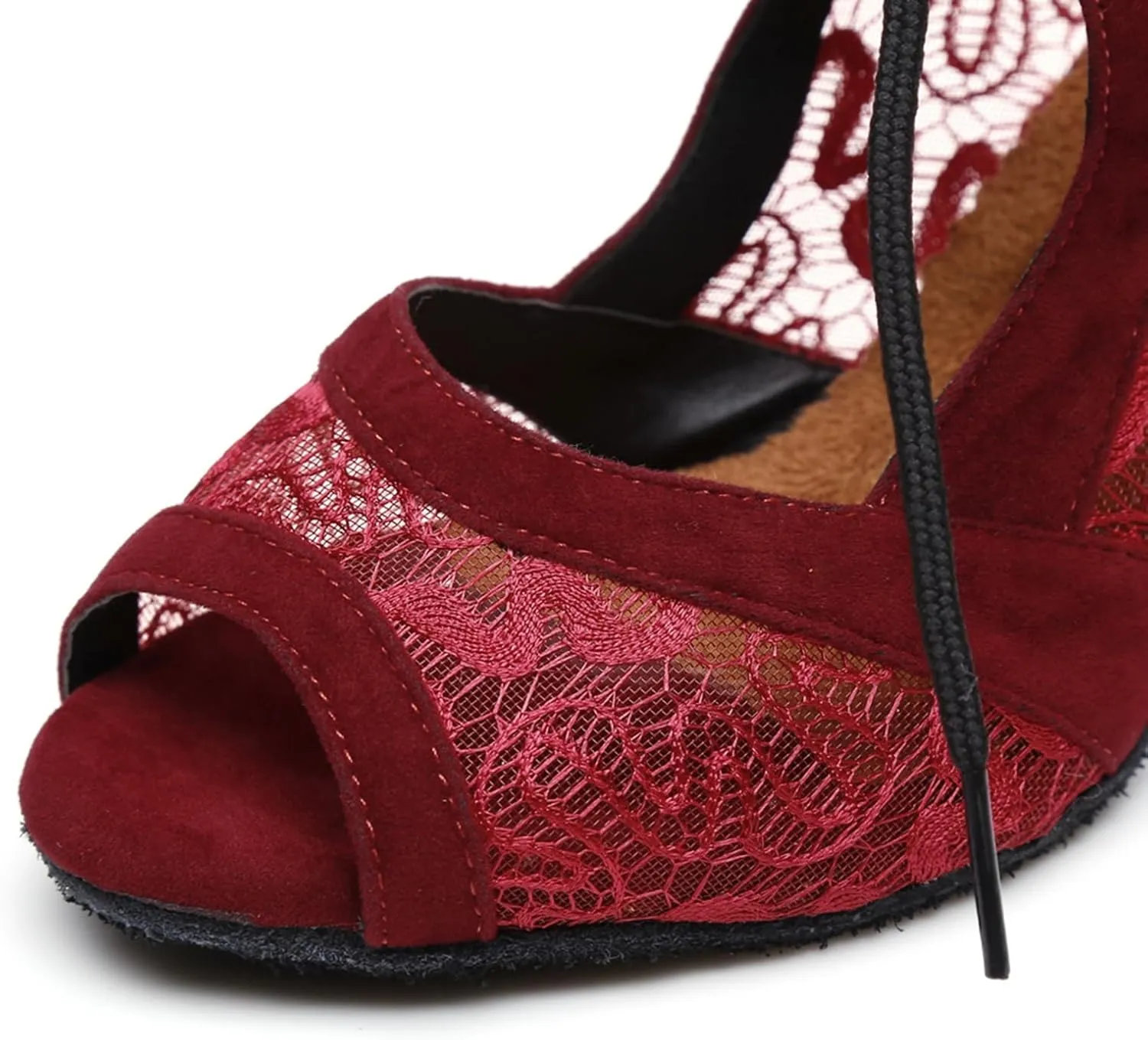 Women's Peep Toe Lace-up Lace mesh Vamp Synthetic Ballroom Morden Tango Party Wedding Practice Dance Shoes
