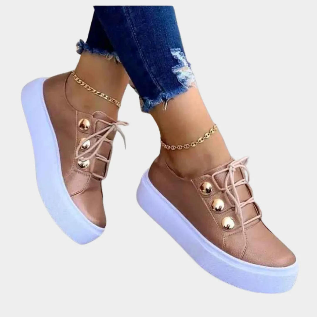 Women's Platform Shoes - Round Toe Lace-Up Casual Loafers - Comfortable Flat Sole - Multiple Colours