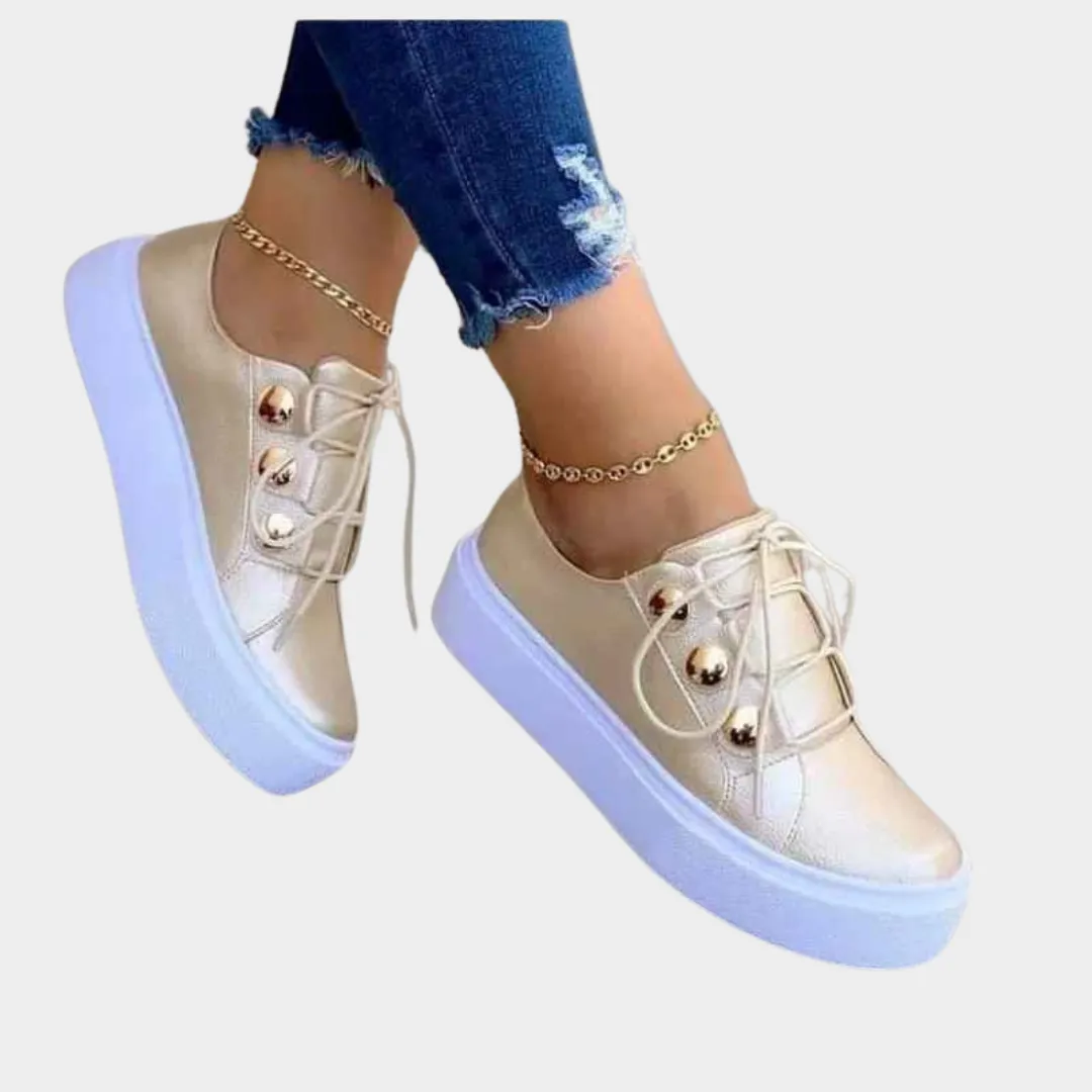 Women's Platform Shoes - Round Toe Lace-Up Casual Loafers - Comfortable Flat Sole - Multiple Colours