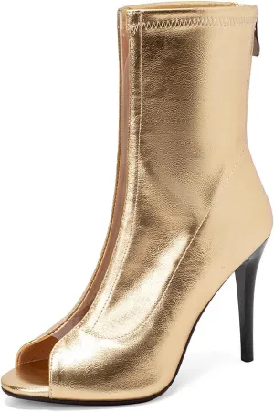 YKXLM Latin Salsa Ballroom Dance Shoes for Women with Zipper Ankle Open Toe Dancing Boots