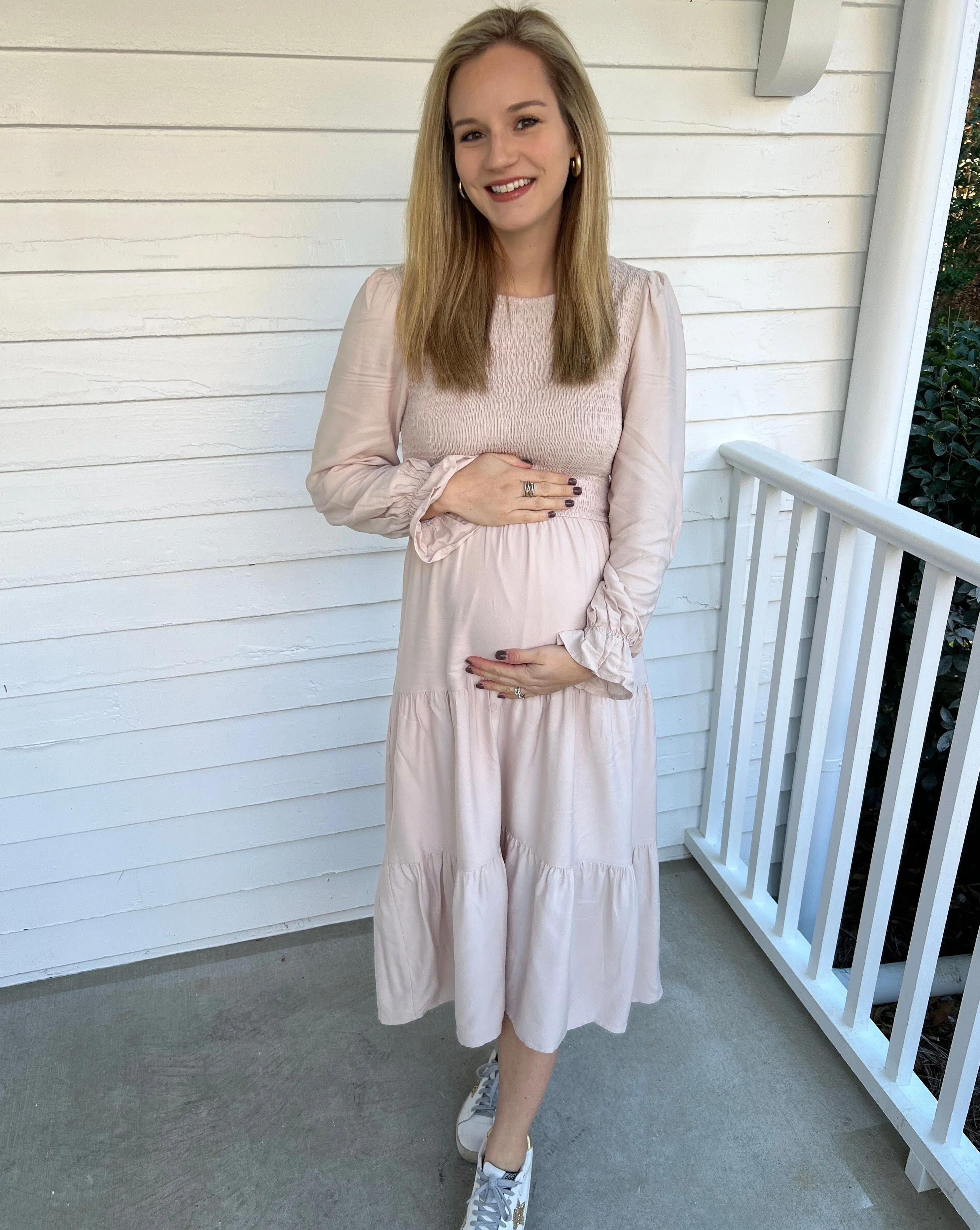 ZESICA Long Sleeve Elastic Waist Smocked Flowy Tiered Midi Dress